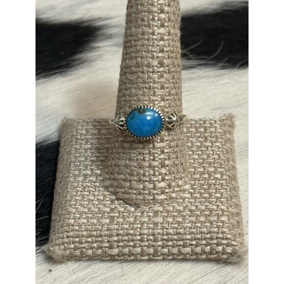 Native American Sterling Silver Blue Turquoise Concho Dome Stacker Ring 10 - Picture 2 of 8